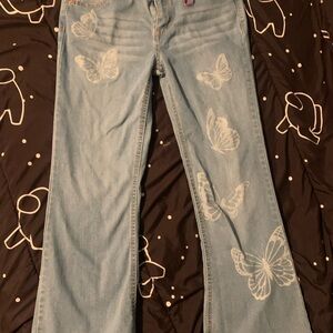 Beautees Light Blue Butterfly Girls Flare Jeans